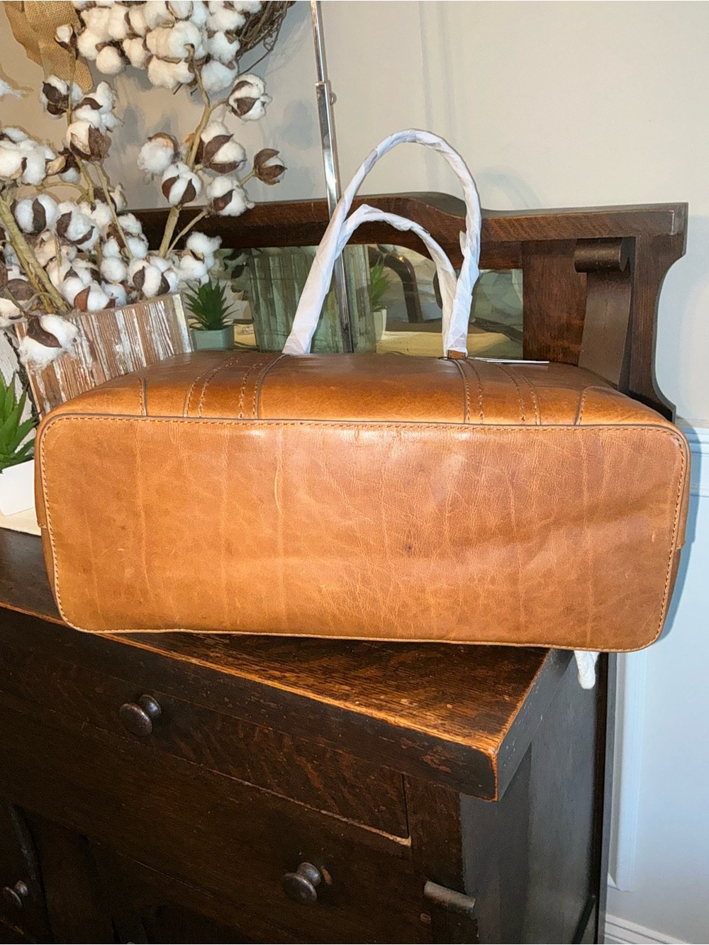 NWT Frye Melissa Leather Shopper Tote Shoulder Bag Cognac Brown Retail  $358 - Picture 8 of 13